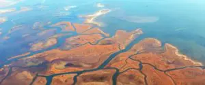 Aerial view of Lagoons near Venice, Veneto, Italy, Europe